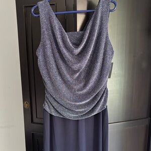 Enfocus Studio Shimmering Silver and Navy Maxi Dress